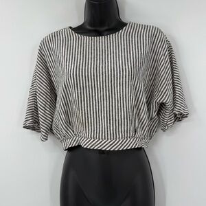 Farrow Linen Blend Stripe Crop Buckle Back Top in Black & White | Size Small